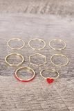 Heart-Shaped Enamel Charm Ring Set