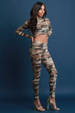 Camouflage V-Hem Crop Top with Legging Set's