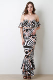 Printed Flutter Bardot Top with Mermaid Maxi Skirt Set