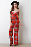 Plaid V-Neck Palazzo Jumpsuit