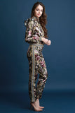 Metallic Floral Camouflage Ruffle Shoulder Track Suit