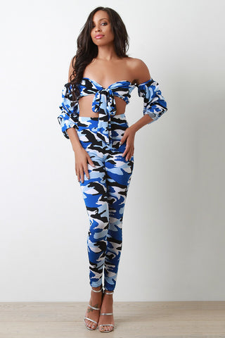 Camouflage Front Tie Tube Top, and Leggings Set's